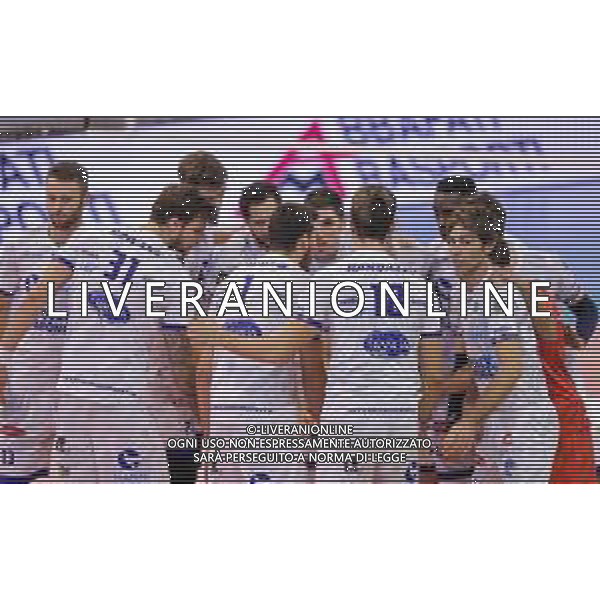 Top Volley Cisterna vs Kioene Padova - Campionato di Volley Superlega Serie A 2020/2021, 04 ottobre 2020 Cisterna di Latina, Italia Nella foto: esultanza Top Volley Latina @LM/Luigi Mariani AG ALDO LIVERANI SAS