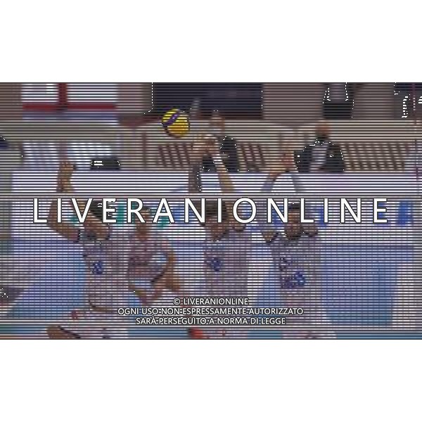Top Volley Cisterna vs Kioene Padova - Campionato di Volley Superlega Serie A 2020/2021, 04 ottobre 2020 Cisterna di Latina, Italia Nella foto: muro Top Volley Cisterna @LM/Luigi Mariani AG ALDO LIVERANI SAS