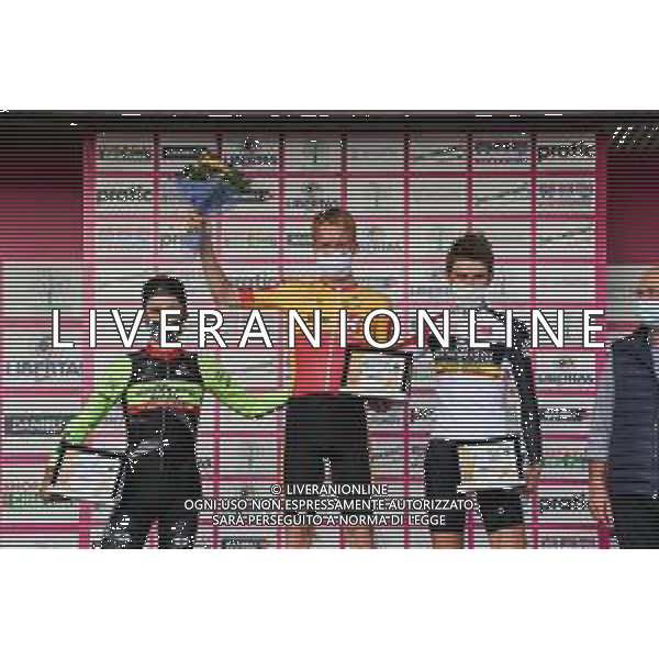 Under 23 Elite - In line race - Road Race San Vito al Tagliamento - Buja - Street Cycling, 10 October 2020 buja, Italy Photo showing: The podium of 2nd stage of Tour of Friuli Venezia Giulia with Andreas Leknessund - Uno XPro Cycling Team, Asbjorn Hellemose - Veloclub Mendrisio, Alexis Guerin - Team Vorarlberg Santic @LM/Luca Tedeschi / AGENZIA ALDO LIVERANI SAS