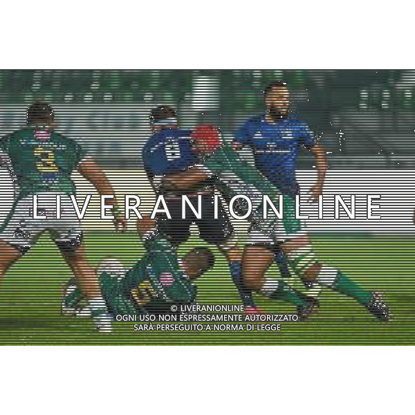 Benetton Treviso vs Leinster Rugby - Rugby Guinness Pro 14 2020/2021, 10 October 2020 Monigo Stadium, Treviso, Italy Photo showing: Hame Faiva (Treviso) tackles Caelan Doris (Leinster) @LM/Ettore Griffoni AG ALDO LIVERANI SAS