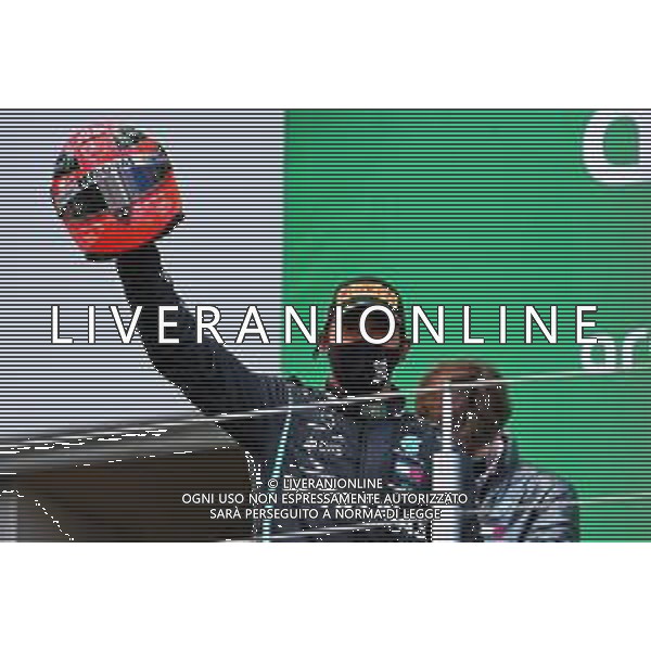 Race winner Lewis Hamilton (GBR) Mercedes AMG F1 celebrates on the podium. 11.10.2020. Formula 1 World Championship, Rd 11, Eifel Grand Prix, Nurbugring, Germany, Race Day. - www.xpbimages.com, EMail: requests@xpbimages.com © Copyright: Charniaux / XPB Images / AGENZIA ALDO LIVERANI SAS - ITALY ONLY EDITORIAL USE ONLY
