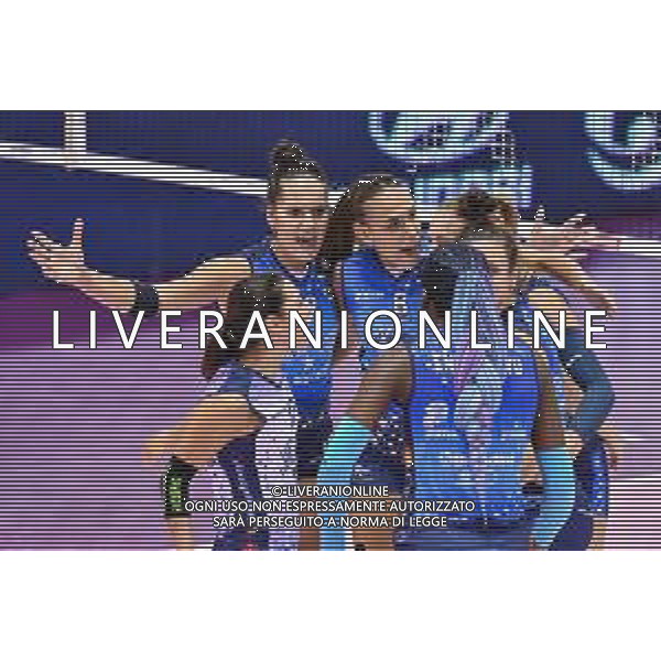 Il Bisonte Firenze vs Savino Del Bene Scandicci - Volleyball Italian Serie A1 Women Championship 2020/2021, 11 October 2020 Florence, Italy Photo showing: Il Bisonte Firenze players celebrate @LM/Lisa Guglielmi AG ALDO LIVERANI SAS