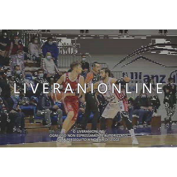Basket Allianz Pallacanestro Trieste vs A|X Armani Exchange Milano - Campionato di Basket Serie A 2020/2021, 11 ottobre 2020 Trieste, Italia Nella foto: Juan M. Fernandez (Allianz Pallacanestro Trieste) trascina una debole Trieste qui contro Riccardo Moraschini (A|X Armani Exchange Milano) @LM/Luca Tedeschi AG ALDO LIVERANI SAS