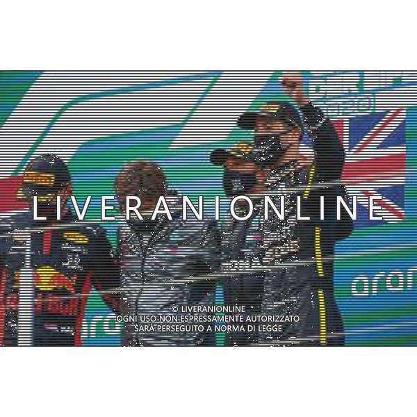 Formula 1 Aramco Grosser Preis Der Eifel 2020, Eifel Grand Prix - Sunday - Formula 1 Championship, 11 October 2020 Nurburgring, nurburg, germany, Italy Photo showing: HAMILTON Lewis (gbr), Mercedes AMG F1 GP W11 Hybrid EQ Power+, RICCIARDO Daniel (aus), Renault F1 Team RS20, podium @LM/DPPI/DPPI/Antonin Vincent AG ALDO LIVERANI SAS