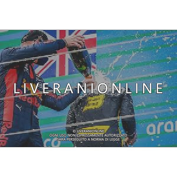 Formula 1 Aramco Grosser Preis Der Eifel 2020, Eifel Grand Prix - Sunday - Formula 1 Championship, 11 October 2020 Nurburgring, nurburg, germany, Italy Photo showing: RICCIARDO Daniel (aus), Renault F1 Team RS20, portrait celebrating his podium with VERSTAPPEN Max (ned), Aston Martin Red Bull Racing Honda RB16, portrait @LM/DPPI/DPPI/Antonin Vincent AG ALDO LIVERANI SAS