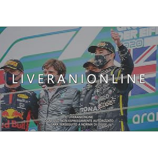 Formula 1 Aramco Grosser Preis Der Eifel 2020, Eifel Grand Prix - Sunday - Formula 1 Championship, 11 October 2020 Nurburgring, nurburg, germany, Italy Photo showing: podium VERSTAPPEN Max (ned), Aston Martin Red Bull Racing Honda RB16, HAMILTON Lewis (gbr), Mercedes AMG F1 GP W11 Hybrid EQ Power+, RICCIARDO Daniel (aus), Renault F1 Team RS20, portrait @LM/DPPI/DPPI/Antonin Vincent AG ALDO LIVERANI SAS
