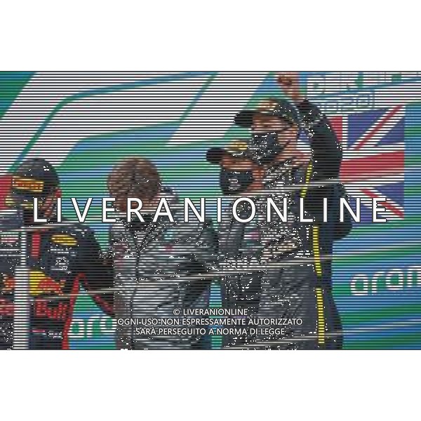 Formula 1 Aramco Grosser Preis Der Eifel 2020, Eifel Grand Prix - Sunday - Formula 1 Championship, 11 October 2020 Nurburgring, nurburg, germany, Italy Photo showing: podium HAMILTON Lewis (gbr), Mercedes AMG F1 GP W11 Hybrid EQ Power+, RICCIARDO Daniel (aus), Renault F1 Team RS20, portrait @LM/DPPI/DPPI/Antonin Vincent AG ALDO LIVERANI SAS