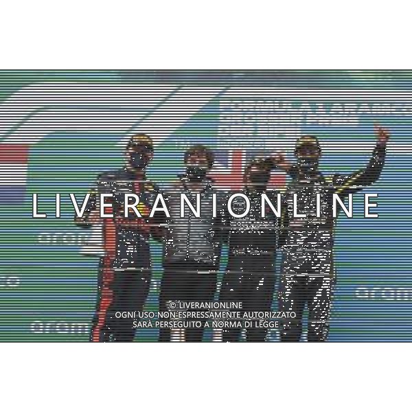 Formula 1 Aramco Grosser Preis Der Eifel 2020, Eifel Grand Prix - Saturday - Formula 1 Championship, 10 October 2020 Nurburgring, nurburg, germany, Italy Photo showing: podium VERSTAPPEN Max (ned), Aston Martin Red Bull Racing Honda RB16, HAMILTON Lewis (gbr), Mercedes AMG F1 GP W11 Hybrid EQ Power+, RICCIARDO Daniel (aus), Renault F1 Team RS20, portrait @LM/DPPI/DPPI/Dppi AG ALDO LIVERANI SAS