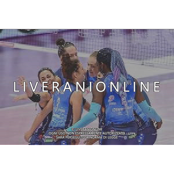 Il Bisonte Firenze vs Savino Del Bene Scandicci - Volleyball Italian Serie A1 Women Championship 2020/2021, 11 October 2020 Florence, Italy Photo showing: Il Bisonte Firenze players celebrate @LM/Lisa Guglielmi AG ALDO LIVERANI SAS