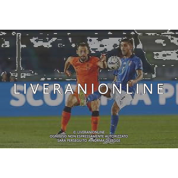 BERGAMO - UEFA Nations League gruppo A - ITALIA VS OLANDA paesi Bassi 14/10/2020 - nella foto: Pellegrini Lorenzo(Italia) Stefan de Vrij (Olanda - Paesi Bassi - Netherlands) ©Claudio Zamagni/Agenzia Aldo Liverani s.a.s. Pellegrini Lorenzo(Italia) Nathan Aké(Olanda - Paesi Bassi - Netherlands) during UEFA Nations League - group A between Italy and Netherlands at Gewiss Stadium on October 13 2020 in Bergamo Italy photo credit by Claudio Zamagni/Aldo Liverani Photo Agency/ AGENZIA ALDO LIVERANI SAS
