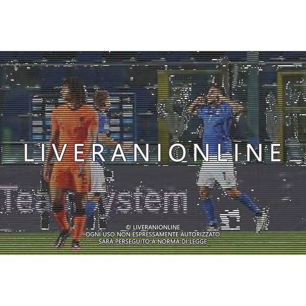 BERGAMO - UEFA Nations League gruppo A - ITALIA VS OLANDA paesi Bassi 14/10/2020 - nella foto: esultanza Pellegrini Lorenzo(Italia) dopo il goal ©Claudio Zamagni/Agenzia Aldo Liverani s.a.s. Pellegrini Lorenzo(Italia) celebrates after scoring a goal during UEFA Nations League - group A between Italy and Netherlands at Gewiss Stadium on October 13 2020 in Bergamo Italy photo credit by Claudio Zamagni/Aldo Liverani Photo Agency/ AGENZIA ALDO LIVERANI SAS