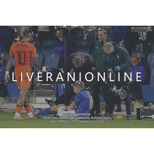 BERGAMO - UEFA Nations League gruppo A - ITALIA VS OLANDA paesi Bassi 14/10/2020 - nella foto: Barella Nicolo’(Italia) a terra infortunato ©Claudio Zamagni/Agenzia Aldo Liverani s.a.s. Barella Nicolo’(Italia) during UEFA Nations League - group A between Italy and Netherlands at Gewiss Stadium on October 13 2020 in Bergamo Italy photo credit by Claudio Zamagni/Aldo Liverani Photo Agency/ AGENZIA ALDO LIVERANI SAS