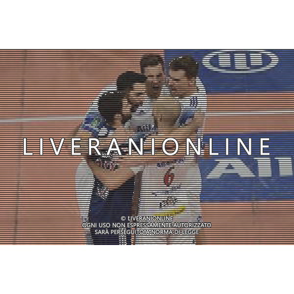 esultanza Milano dopo un punto Allianz Milano vs Consar Ravenna Regular Season SuperLega Credem Banca - 5° giornata Milano 14-10-2020 Allianz Cloud - Palalido foto Roberto Garavaglia - agenzia Aldo Liverani sas