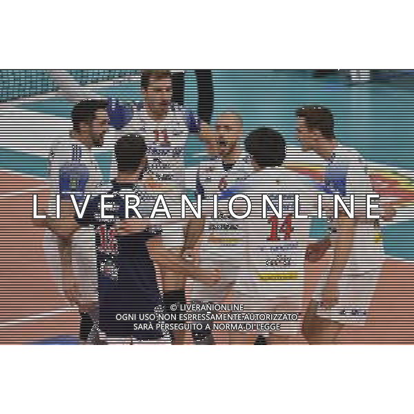 esultanza Milano dopo un punto Allianz Milano vs Consar Ravenna Regular Season SuperLega Credem Banca - 5° giornata Milano 14-10-2020 Allianz Cloud - Palalido foto Roberto Garavaglia - agenzia Aldo Liverani sas