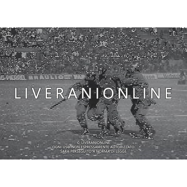 07-12-1983 MILANO COPPA RITORNO UEFA OTTAVI DI FINALE INTER -AUSTRIA VIENNA 1-1 NELLA FOTO CONTESTAZIONE A FINE GARA DEI TIFOSI INTER PER L\'USCITA DALLA COPPA UEFA CON LANCIO DI OGGETTI DAGLI SPALTI AG ALDO LIVERANI SAS