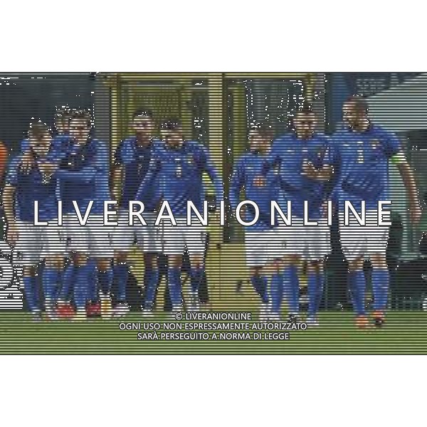 BERGAMO - UEFA Nations League gruppo A - ITALIA VS OLANDA paesi Bassi 14/10/2020 - nella foto: Barella Nicolo’(Italia)Chiesa Federico(Italia)Pellegrini Lorenzo(Italia)Jorginho(Italia)Verratti Marco (Italia)Spinazzola Leonardo(Italia) Chiellini Giorgio(Italia) ©Claudio Zamagni/Agenzia Aldo Liverani s.a.s. Barella Nicolo’(Italia)Chiesa Federico(Italia)Pellegrini Lorenzo(Italia)Jorginho(Italia)Verratti Marco (Italia)Spinazzola Leonardo(Italia) Chiellini Giorgio(Italia) during UEFA Nations League - group A between Italy and Netherlands at Gewiss Stadium on October 13 2020 in Bergamo Italy photo credit by Claudio Zamagni/Aldo Liverani Photo Agency