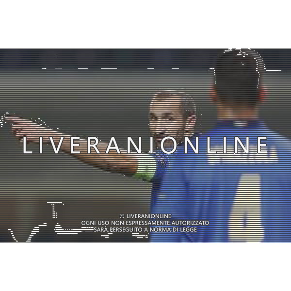 BERGAMO - UEFA Nations League gruppo A - ITALIA VS OLANDA paesi Bassi 14/10/2020 - nella foto: Chiellini Giorgio(Italia) Spinazzola Leonardo(Italia) ©Claudio Zamagni/Agenzia Aldo Liverani s.a.s. Chiellini Giorgio(Italia) Spinazzola Leonardo(Italia) during UEFA Nations League - group A between Italy and Netherlands at Gewiss Stadium on October 13 2020 in Bergamo Italy photo credit by Claudio Zamagni/Aldo Liverani Photo Agency