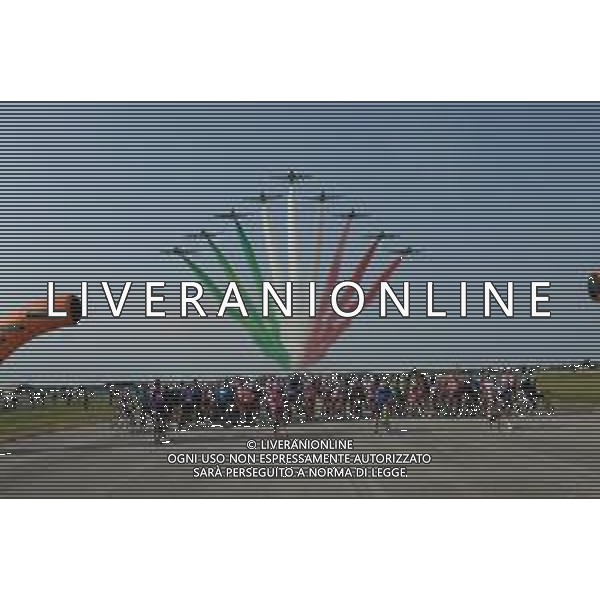 18-10-2020 Giro D\'italia; Tappa 15 Base Aerea Rivolto - Piancavallo; 2020, Deceuninck - Quick Step; 2020, Groupama - Fdj; 2020, Ef; 2020, Uae - Emirates; Almeida, Joao; Demare, Arnaud; Guerreiro, Ruben; Mcnulty, Brandon; Frecce, Tricolori; Base Aerea Rivolto; ©SIROTTI / AGENZIA ALDO LIVERANI SAS