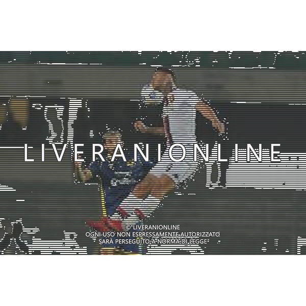Hellas Verona vs Genoa - italian soccer Serie A match 2020/2021, 19 October 2020 Verona, Italy Photo showing: Gianluca Scamacca (Genoa) and Federico Ceccherini (Verona) @LM/Alessio Tarpini/ AGENZIA ALDO LIVERANI SAS
