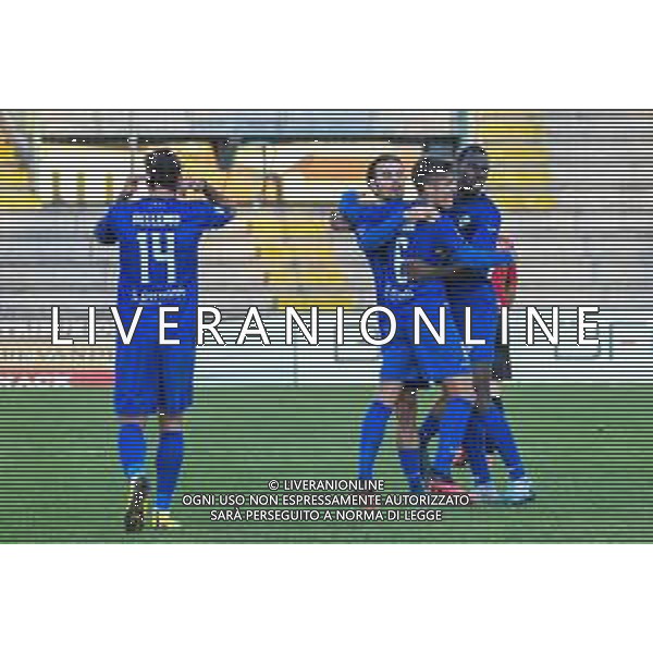 Lucchese vs Como - Campionato di Calcio Serie C - Lega Pro 2020/2021, 19 ottobre 2020 Stadio Comunale &#34;Porta Elisa&#34;, Lucca, Italia Nella foto: Il Como festeggia il vantaggio di ALESSIO IOVINE (Como) @LM/Fabio Fagiolini/ AGENZIA ALDO LIVERANI SAS