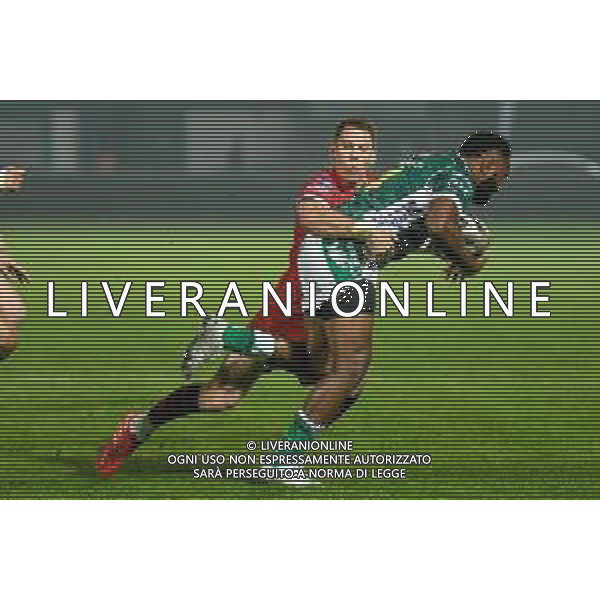 Benetton Treviso vs Scarlets Rugby - Rugby Guinness Pro 14 match 2020/2021, 23 October 2020 Stadio Comunale di Monigo, Treviso, Italy Photo showing: Ratuva Tavuyara (Treviso) tackled by Liam Williams (Scarlets) @LM/Ettore Griffoni AG ALDO LIVERANI SAS