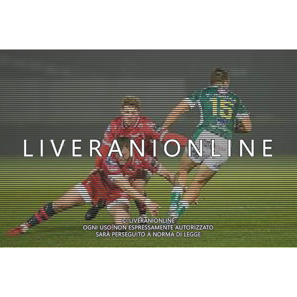 Benetton Treviso vs Scarlets Rugby - Rugby Guinness Pro 14 match 2020/2021, 23 October 2020 Stadio Comunale di Monigo, Treviso, Italy Photo showing: Luca Sperandio (Treviso) tackled by Steff Hughes (Scarlets) @LM/Ettore Griffoni AG ALDO LIVERANI SAS
