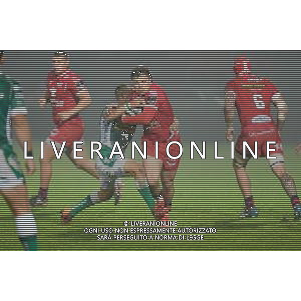 Benetton Treviso vs Scarlets Rugby - Rugby Guinness Pro 14 match 2020/2021, 23 October 2020 Stadio Comunale di Monigo, Treviso, Italy Photo showing: Steff Evans (Scarlets) tackled by Dewaldt Duvenage (Treviso) @LM/Ettore Griffoni AG ALDO LIVERANI SAS