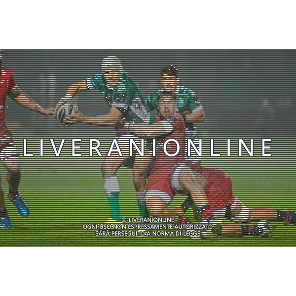 Benetton Treviso vs Scarlets Rugby - Rugby Guinness Pro 14 match 2020/2021, 23 October 2020 Stadio Comunale di Monigo, Treviso, Italy Photo showing: Ignacio Brex (Treviso) tackled by Tyler Morgan (Scarlets) @LM/Ettore Griffoni AG ALDO LIVERANI SAS