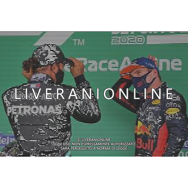 (L to R): Race winner Lewis Hamilton (GBR) Mercedes AMG F1 in parc ferme with Max Verstappen (NLD) Red Bull Racing. 25.10.2020. Formula 1 World Championship, Rd 12, Portuguese Grand Prix, Portimao, Portugal, Race Day. - www.xpbimages.com, EMail: requests@xpbimages.com © Copyright: Charniaux / XPB Images/AGENZIA ALDO LIVERANI SAS - ITALY ONLY EDITORIAL USE ONLY