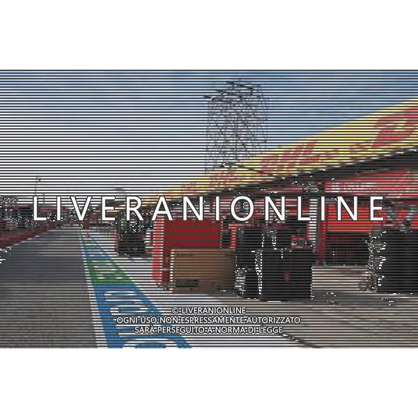 Circuit atmosphere - Ferrari pit garages. 29.10.2020. Formula 1 World Championship, Rd 13, Emilia Romagna Grand Prix, Imola, Italy, Preparation Day. - www.xpbimages.com, EMail: requests@xpbimages.com © Copyright: Moy / XPB Images / AGENZIA ALDO LIVERANI SAS - ITALY ONLY EDITORIAL USE ONLY
