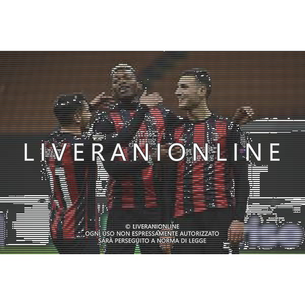 esultanza Milan dopo un gol da SX Brahim Diaz (Milan), Rafael Leao (Milan) e Diogo Dalot (Milan) Milan vs Sparta Praga UEFA Europa League fase a gironi 2° giornata - gruppo H Milano 29-10-2020 Stadio Giuseppe Meazza - San Siro foto Roberto Garavaglia/agenzia Aldo Liverani sas