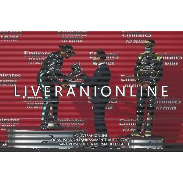 Formula 1 Emirates Gran Premio Dell\'emilia Romagna 2020, Emilia Romagna Grand Prix - Sunday - Formula 1 Championship, 01 November 2020 Autodromo Internazionale Enzo e Dino Ferrari, imola (bo), Italy Photo showing: BOTTAS Valtteri (fin), Mercedes AMG F1 GP W11 Hybrid EQ Power+, HAMILTON Lewis (gbr), Mercedes AMG F1 GP W11 Hybrid EQ Power+, RICCIARDO Daniel (aus), Renault F1 Team RS20, portrait, podium @LM/DPPI/DPPI/Joao Filipe AG ALDO LIVERANI SAS
