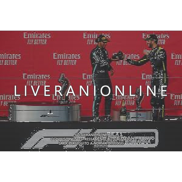 Formula 1 Emirates Gran Premio Dell\'emilia Romagna 2020, Emilia Romagna Grand Prix - Sunday - Formula 1 Championship, 01 November 2020 Autodromo Internazionale Enzo e Dino Ferrari, imola (bo), Italy Photo showing: HAMILTON Lewis (gbr), Mercedes AMG F1 GP W11 Hybrid EQ Power+, RICCIARDO Daniel (aus), Renault F1 Team RS20, podium @LM/DPPI/DPPI/Joao Filipe AG ALDO LIVERANI SAS