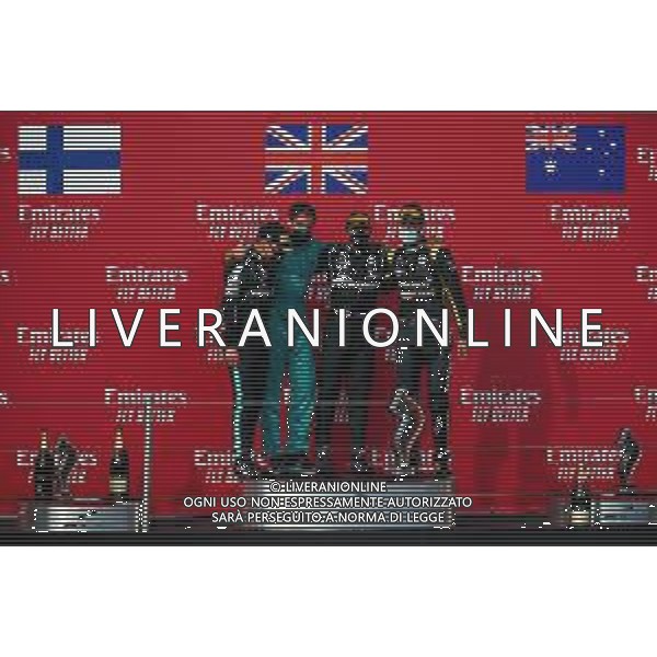 Formula 1 Emirates Gran Premio Dell\'emilia Romagna 2020, Emilia Romagna Grand Prix - Sunday - Formula 1 Championship, 01 November 2020 Autodromo Internazionale Enzo e Dino Ferrari, imola (bo), Italy Photo showing: HAMILTON Lewis (gbr), Mercedes AMG F1 GP W11 Hybrid EQ Power+, BOTTAS Valtteri (fin), Mercedes AMG F1 GP W11 Hybrid EQ Power+, RICCIARDO Daniel (aus), Renault F1 Team RS20, podium @LM/DPPI/DPPI/Joao Filipe AG ALDO LIVERANI SAS