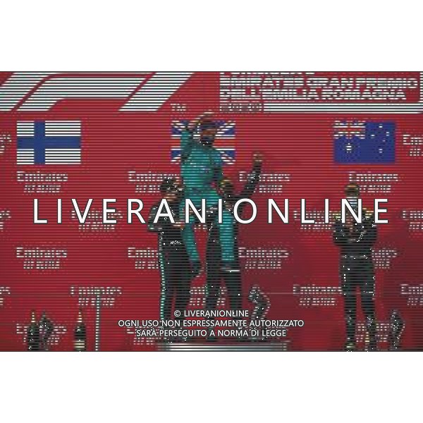 Formula 1 Emirates Gran Premio Dell\'emilia Romagna 2020, Emilia Romagna Grand Prix - Sunday - Formula 1 Championship, 01 November 2020 Autodromo Internazionale Enzo e Dino Ferrari, imola (bo), Italy Photo showing: HAMILTON Lewis (gbr), Mercedes AMG F1 GP W11 Hybrid EQ Power+, BOTTAS Valtteri (fin), Mercedes AMG F1 GP W11 Hybrid EQ Power+, RICCIARDO Daniel (aus), Renault F1 Team RS20, podium @LM/DPPI/DPPI/Joao Filipe AG ALDO LIVERANI SAS