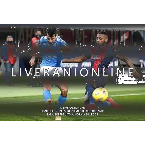Bologna Calcio vs SSC Napoli - Italian soccer Serie A match 2020/2021, 08 November 2020 Dall\'Ara stadium, Bologna, Italy Photo showing: Hirving Lozano (Napoli) fights for the ball against Stefano Denswil (Bologna) @LM/Ettore Griffoni AG ALDO LIVERANI SAS