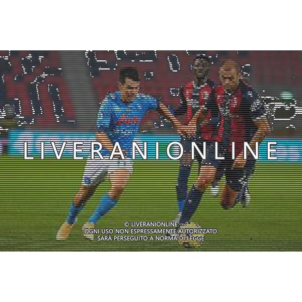 Bologna Calcio vs SSC Napoli - Italian soccer Serie A match 2020/2021, 08 November 2020 Dall\'Ara stadium, Bologna, Italy Photo showing: Hirving Lozano (Napoli) fights for the ball against Danilo Larangeira (Bologna) @LM/Ettore Griffoni AG ALDO LIVERANI SAS