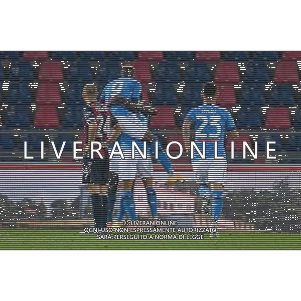 Bologna Calcio vs SSC Napoli - Italian soccer Serie A match 2020/2021, 08 November 2020 Dall&#39;Ara stadium, Bologna, Italy Photo showing: happiness of SSC Napoli for deleted goal of 0-2 by Kalidou Koulibaly (Napoli) @LM/Ettore Griffoni AG ALDO LIVERANI SAS