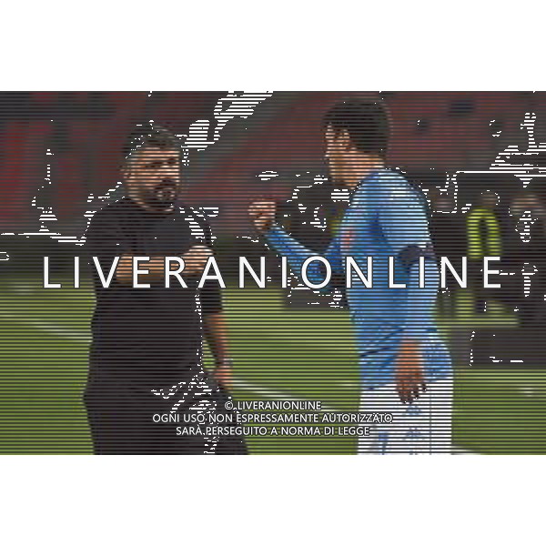 BOLOGNA - NAPOLI CAMPIONATO CALCIO SERIE A TIM 08.11.2020 NELLA FOTO Rino Gattuso con Eljif Elmas a fine gara ©Roberto Villani/AGENZIA ALDO LIVERANI SAS