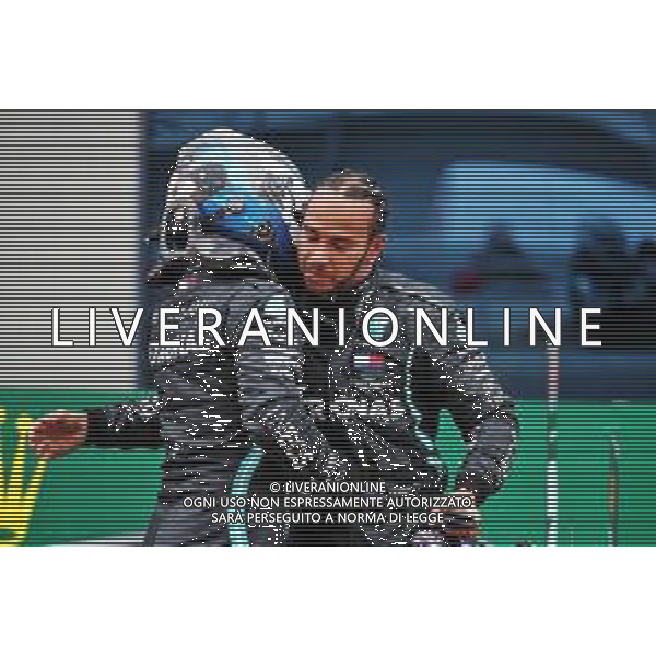 Race winner Lewis Hamilton (GBR) Mercedes AMG F1 celebrates winning his seventh World Championship in parc ferme with team mate Valtteri Bottas (FIN) Mercedes AMG F1. 15.11.2020. Formula 1 World Championship, Rd 14, Turkish Grand Prix, Istanbul, Turkey, Race Day. - www.xpbimages.com, EMail: requests@xpbimages.com © Copyright: Batchelor / XPB Images / AGENZIA ALDO LIVERANI SAS - ITALY ONLY EDITORIAL USE ONLY