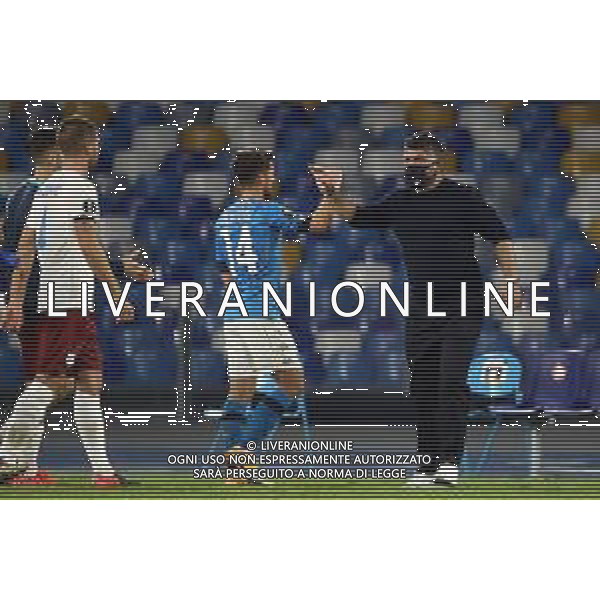NAPOLI - HNK RIJEKA UEFA EUROPA LEAGUE 26.11.2020 NELLA FOTO ESULTANZA FINE GARA GENNARO GATTUSO, DRIES MERTENS ©MOSCA/AGENZIA ALDO LIVERANI SAS