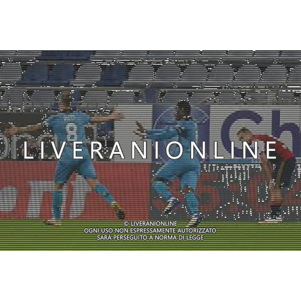 29-11-2020. CAGLIARI CALCIO-SPEZIA CALCIO. 9° GIORNATA SERIE A 2020/2021. ITALIA, SARDEGNA, CAGLIARI, STADIO SARDEGNA ARENA. SALVATORE MOI/ALDO LIVERANI SAS NELLA FOTO: GOL ED ESULTANZA DI AGOUME\' SPEZIA CONTRO CAGLIARI IN TRASFERTA 0-1./AGENZIA ALDO LIVERANI SAS