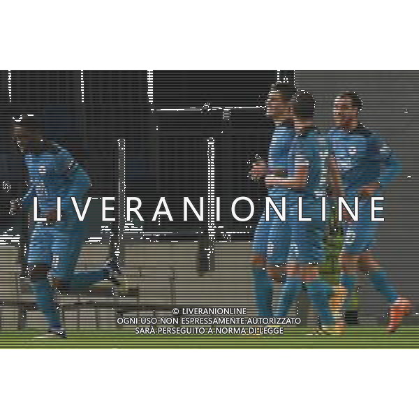 29-11-2020. CAGLIARI CALCIO-SPEZIA CALCIO. 9° GIORNATA SERIE A 2020/2021. ITALIA, SARDEGNA, CAGLIARI, STADIO SARDEGNA ARENA. SALVATORE MOI/ALDO LIVERANI SAS NELLA FOTO: GOL ED ESULTANZA DI AGOUME\' SPEZIA CONTRO CAGLIARI IN TRASFERTA 0-1./AGENZIA ALDO LIVERANI SAS