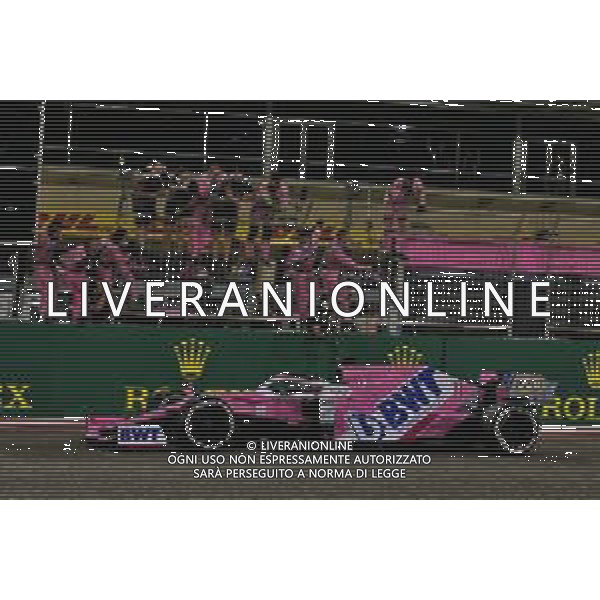 Race winner Sergio Perez (MEX) Racing Point F1 Team RP19 celebrates as he passes the team at the end of the race. 06.12.2020. Formula 1 World Championship, Rd 16, Sakhir Grand Prix, Sakhir, Bahrain, Race Day. - www.xpbimages.com, EMail: requests@xpbimages.com © Copyright: Moy / XPB Images/AGENZIA ALDO LIVERANI SAS - ITALY ONLY EDITORIAL USE ONLY