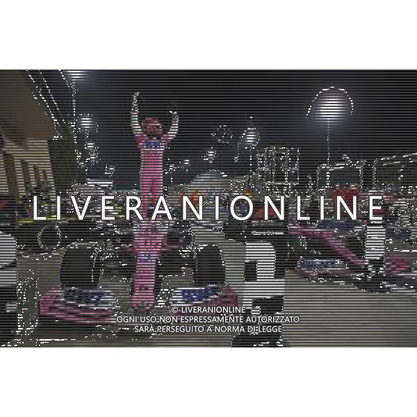 1st place Sergio Perez (MEX) Racing Point F1 Team RP19, 2nd place Esteban Ocon (FRA) Renault F1 Team RS20 and 3rd place Lance Stroll (CDN) Racing Point F1 Team RP20. 06.12.2020. Formula 1 World Championship, Rd 16, Sakhir Grand Prix, Sakhir, Bahrain, Race Day. - www.xpbimages.com, EMail: requests@xpbimages.com © Copyright: Batchelor / XPB Images/AGENZIA ALDO LIVERANI SAS - ITALY ONLY EDITORIAL USE ONLY