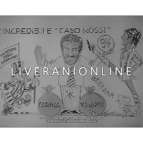 PAOLO ROSSI CALCIATORE - RETROSPETTIVA NELLA FOTO UNA VIGNETTA CHE RAPPRESENTA IL PRESIDENTE GIUSEPPE \'GIUSSY\' FARINA ©ARCHIVIO AGENZIA ALDO LIVERANI SAS