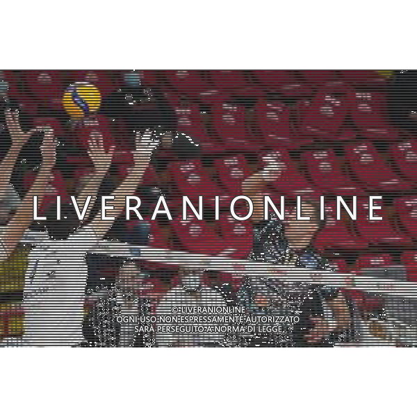 LiveMedia/Loris Cerquiglini Sir Safety Conad Perugia vs NBV Verona - Volleyball Italian Serie A Men Superleague Championship 2020/2021, 19 December 2020 PalaBarton, perugia, Italy Photo showing: aleksandar atanasijevic (n.14 opposite hitter sir safety conad perugia) sir safety conad perugia) crushes @LM/Loris Cerquiglini AG ALDO LIVERANI SAS