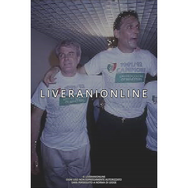 GILBERTO BENETTON IMPRENDITORE ITALIANO - RETROSPETTIVA Nella foto con l\'allenatore Petar Skansi ai festeggiamenti per la vittoria dello scudetto della Benetton Treviso Basket campionato 1991/1992 ©ARCHIVIO AG. ALDO LIVERANI SAS