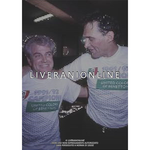 GILBERTO BENETTON IMPRENDITORE ITALIANO - RETROSPETTIVA Nella foto con l\'allenatore Petar Skansi ai festeggiamenti per la vittoria dello scudetto della Benetton Treviso Basket campionato 1991/1992 ©ARCHIVIO AG. ALDO LIVERANI SAS