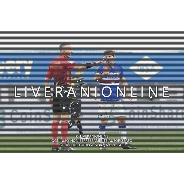 Danilo Vigo/LM - UC Sampdoria vs FC Internazionale - Italian football Serie A match 2020/2021 06 January 2021 - Luigi Ferraris stadium, Genova, Italy Photo showing: The Referee of the match Paolo Valeri, ADRIEN SILVA (Sampdoria) @LM/Danilo Vigo AG ALDO LIVERANI SAS
